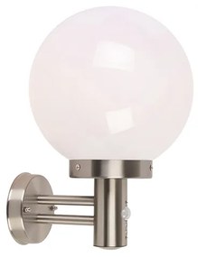 Lampada da parete per esterni in acciaio inossidabile IP44 con sensore di movimento e globo in plastica - Sfera
