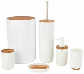 Alpina - Set da Bagno in Legno Bamboo e Plastica Bianco e Naturale 6pz con Portascopino