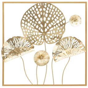Pannello Decorativo in Ferro con Fiori Dorati cm 50x5x50