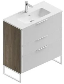 Mobile bagno con lavabo L 80 x H 93 x P 39 cm cotto/bianco in mdf 3 cassetti per vasca centrale Quadra