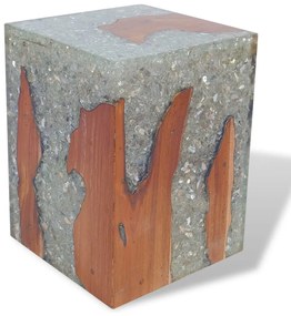 Sgabello in legno massello di teak e resina