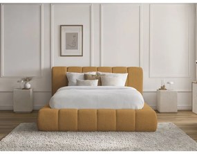 Letto matrimoniale imbottito color senape contenitore e rete inclusi 160x200 cm Denali - Bobochic Paris