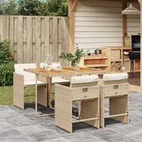 Set da Pranzo da Giardino 5 pz con Cuscini Beige in Polyrattan 3277851