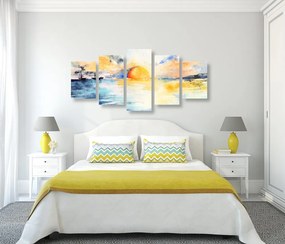 Quadri 5 pezzi – Tramonto brillante sul mare