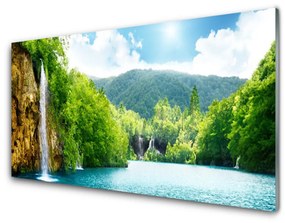 Quadro su vetro Montagne Foresta Lago Natura 100x50 cm