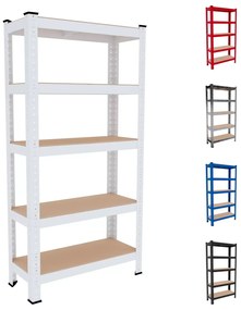 Scaffale Metallo E Legno MDF Ad Alta Portata Carico Pesante Fino a 875 kg 5 Ripiani Regolabili Garage Officina Cantina Capannone Magazzino Design Modulare 150 x 75 x 30 cm Bianco