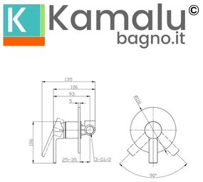 Kamalu - miscelatore doccia a incasso in ottone finitura lucida | kam-t1000