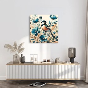 Quadro su tela – Cinciarella nel giardino fiorito