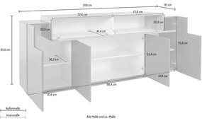 Credenza Moderna A 4 Ante 200x45x85,5 Antracite E Rovere Corona