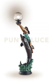 Piantana statua bronzo donna e delfino h.170 cm. bronze 1 luce atta...