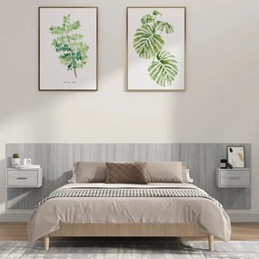 Testiera letto con comodini in legno multistrato grigio sonoma