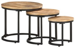 Tavolini Laterali 3 Pz İn Legno Di Mango Grezzo /