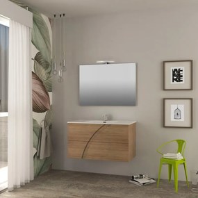 Mobile bagno da fissare con lavabo Monica L 100 x H 55 x P 46 cm rovere tabacco effetto legno
