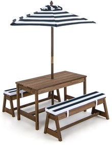 Costway Tavolo da picnic per bambini con ombrello, Set di tavolo e panca in legno con cuscini  per attività