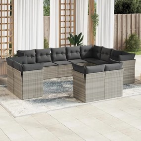 Set divano giardino 12 pz con cuscini grigio chiaro polyrattan