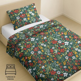 Parure copripiumino 1 piazza e mezza fiori verde cotone