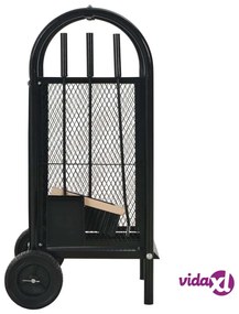 vidaXL Carrello per Legna da Ardere Nero 30x35x81 cm Acciaio