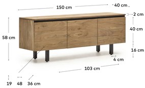 Kave Home - Mobile TV Uxue a 3 ante in legno massello di acacia finitura naturale 150 x 58 cm
