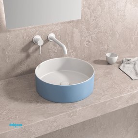 Lavabo D'Appoggio Da 35x12 Cm Finitura Bianco Opaco/Azzurro Opaco