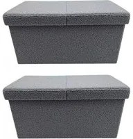 Set 2 Pouf Contenitore 76x38x38 cm Joris in Boucl Grigio