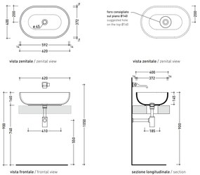 Ceramica Flaminia Pass Lavabo da appoggio cm 62x40 senza troppopieno in ceramica bianco