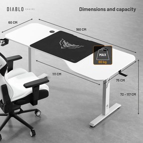 Scrivania Regolabile in Altezza Diablo X-Tensio 1600 Bianco