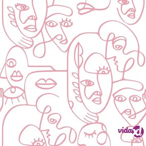 Noordwand Carta da Parati Friends & Coffee Line Art Faces Bianco Rosa