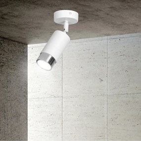 Faretto Orientabile 1 Luce Ragnar A Cilindro In Acciaio Bianco E Cromo