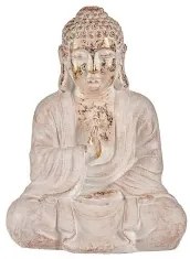 Statua Decorativa da Giardino Buddha Bianco/Dorato Poliresina (23,5 x 49 x 36 cm)