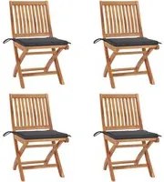 Sedie da Giardino Pieghevoli con Cuscini 4 pz Massello di Teak 3072807