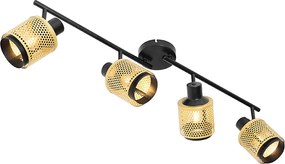 Faretto industriale nero con oro 4 luci - Kayden