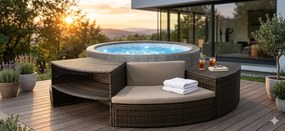 Vasca Idromassaggio da Esterno Semirigida Riscaldata 4+2 Posti con Mobili Ø184x73 cm NetSpa Vita Premium Marrone...