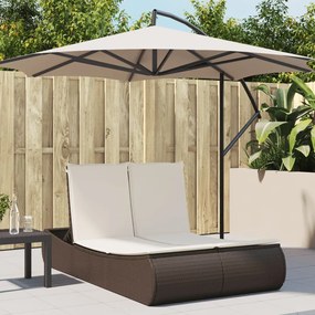 Lettino Prendisole Con Cuscini Marrone İn Polyrattan /