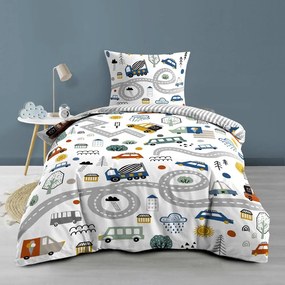 Set copripiumino e federa da bambini bianco in cotone per letto singolo 140x200 cm Pti Bolide – douceur d'intérieur