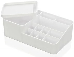 Organizzatore cosmetici e trucco bianco con box con coperchio e 11 scomparti