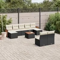 Set Divani da Giardino 10pz con Cuscini in Polyrattan Nero 3228058