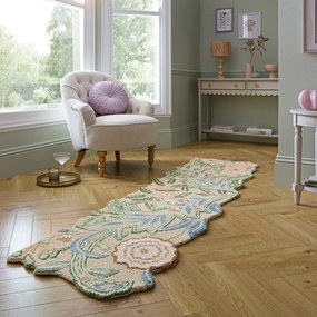 Passatoia verde in lana tessuta a mano 60x230 cm Bryony Shaped Floral - Flair Rugs