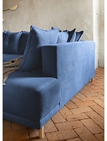 Divano letto angolare in velluto a coste blu scuro (angolo destro) Lazy Lukka - Miuform