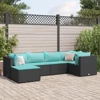 Set Mobili da Giardino 6 pz con Cuscini in Polyrattan Nero 3308212