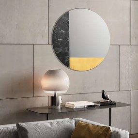 Specchio rotondo 80 cm marmo laminato nero e foglia oro - THOMAS