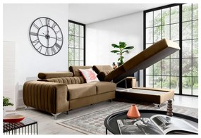 Divano angolare marrone chiaro allungabile/con contenitore (con penisola a destra/con chaise lounge) e rivestimento in velluto Grayson – ELTAP