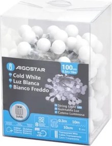 Aigostar - Catena luminosa LED per esterni 100xLED/3xAA/8 funzioni 10,3 m IP44 bianco freddo