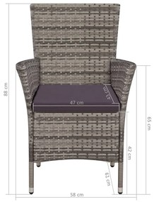 Set da Pranzo da Giardino 9 pz con Cuscini in Polyrattan Grigio