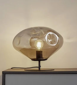 Lampada da tavolo Lindby Lelia, grigio fumo, vetro, metallo, Ø 35 cm