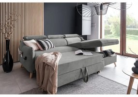 Divano letto angolare in velluto grigio chiaro (angolo destro) Sweet Harmony - Miuform