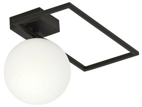 Plafoniera Moderna 1 Luce Imago 1130/1D In Acciaio Nero Vetro Opale