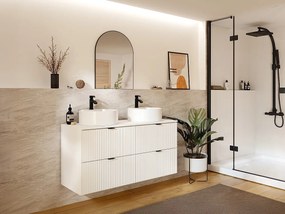 Mobile sotto lavabo sospeso con scanalature con piano - Bianco opaco - 120 cm - ZEVINI