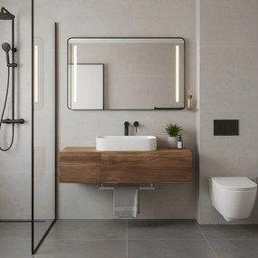 Mobile da bagno sospeso sotto lavabo Step L 120.3 x H 30 x P 46 cm noce cannettato, 2 cassetti