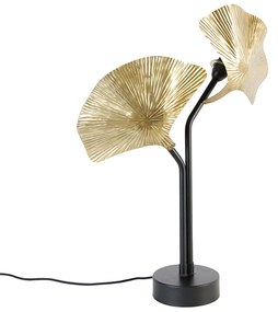 Lampada da tavolo orientale in ottone con nero 2 luci - Louka