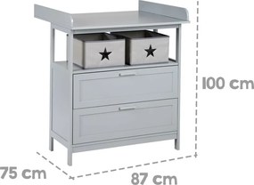 Cassettiera per bambini grigia con fasciatoio 87x100x75 cm Hamburg – Roba